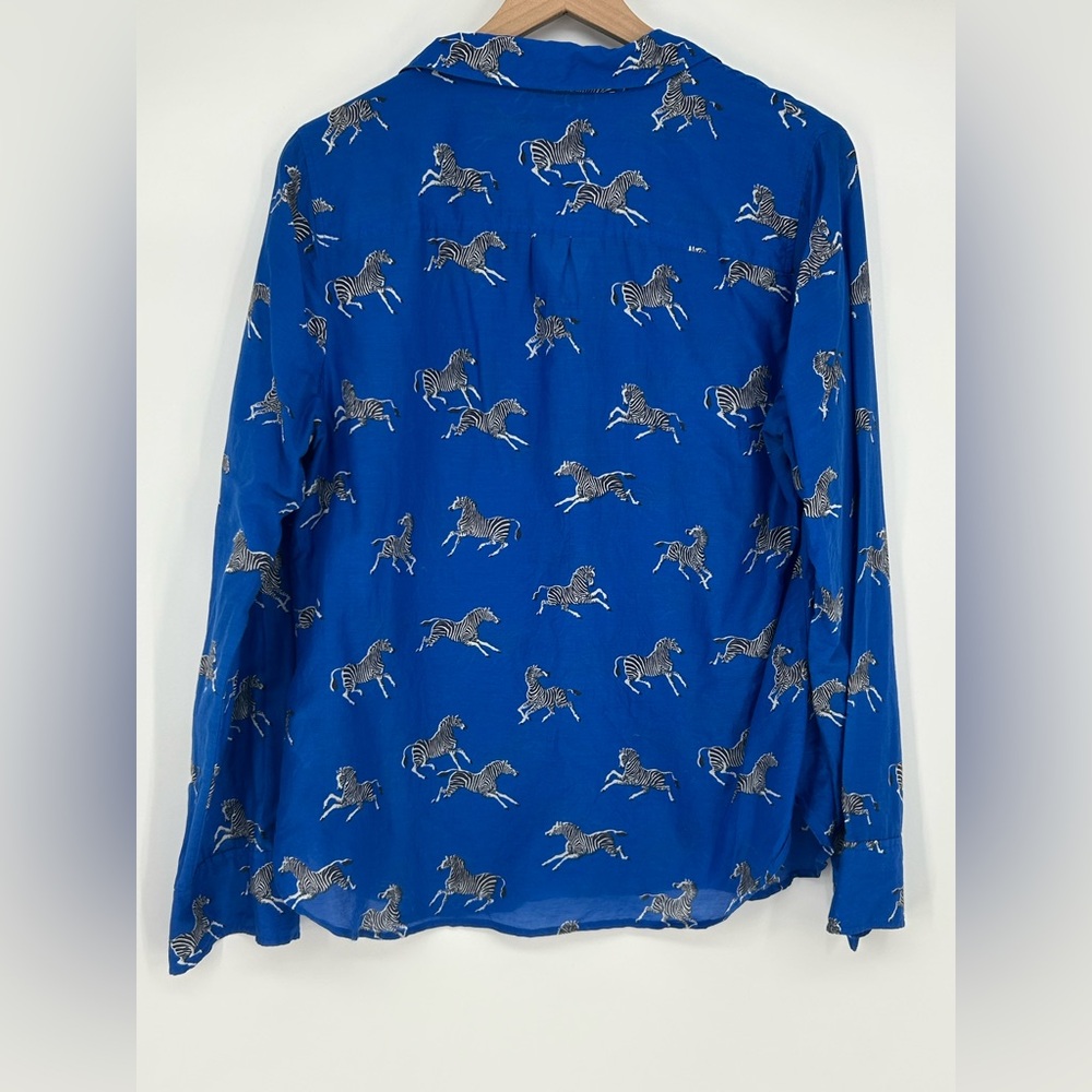 J.Crew Zebra Print Button Up Shirt |Cobalt Blue | Size 12 | Silk Blend - Picture 4 of 11